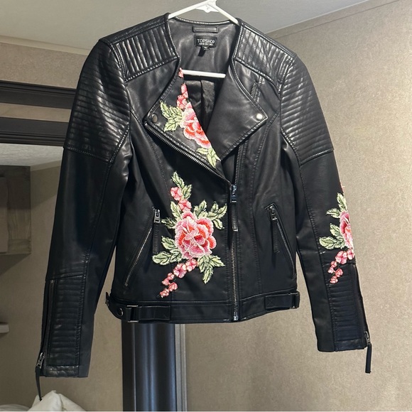 Top Shop Embroidered Leather Jacket - Picture 3 of 8